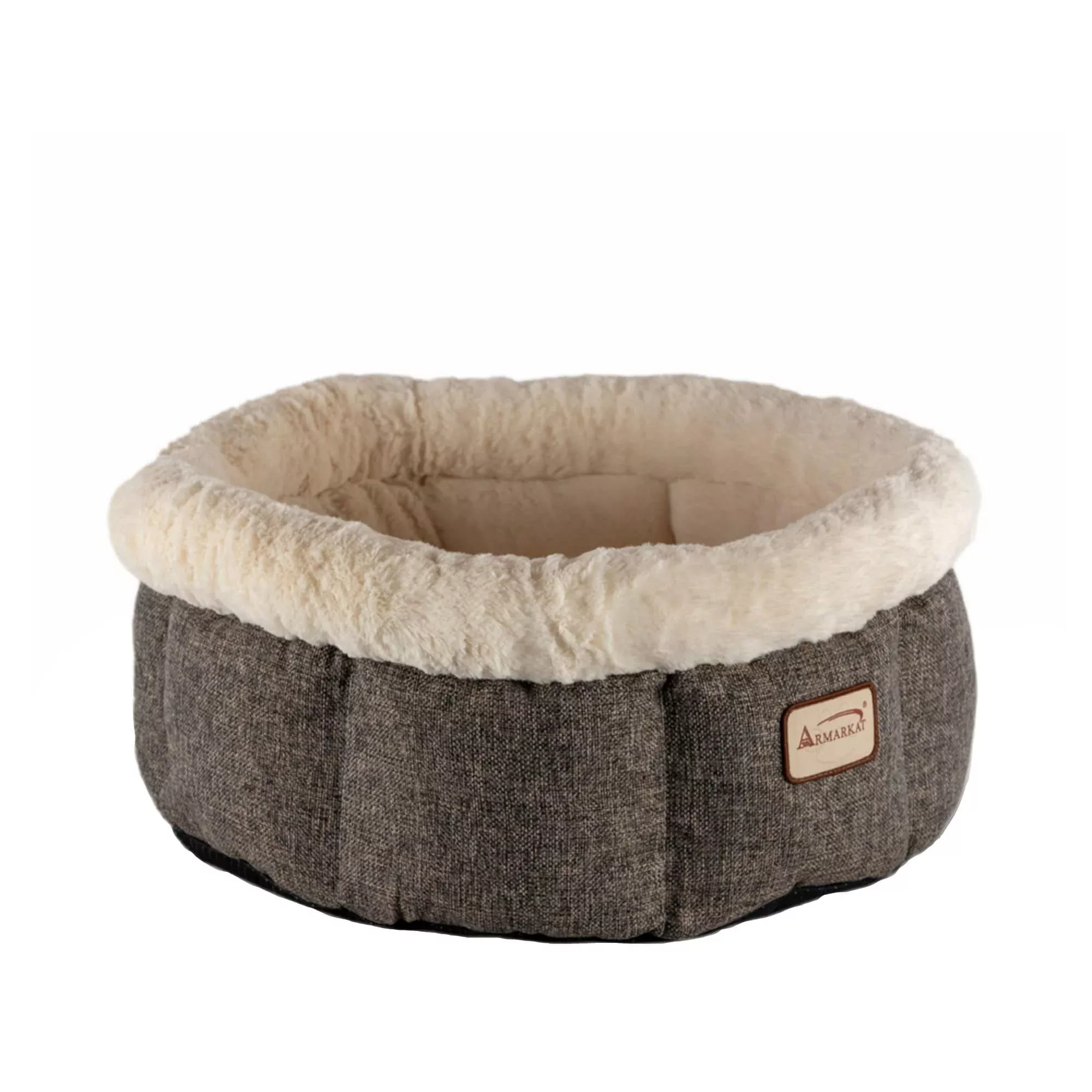 Armarkat Cozy Cat Bed - Beige & Gray Plush, 19.5"L x 19.5"W, Model C105HHS/MB