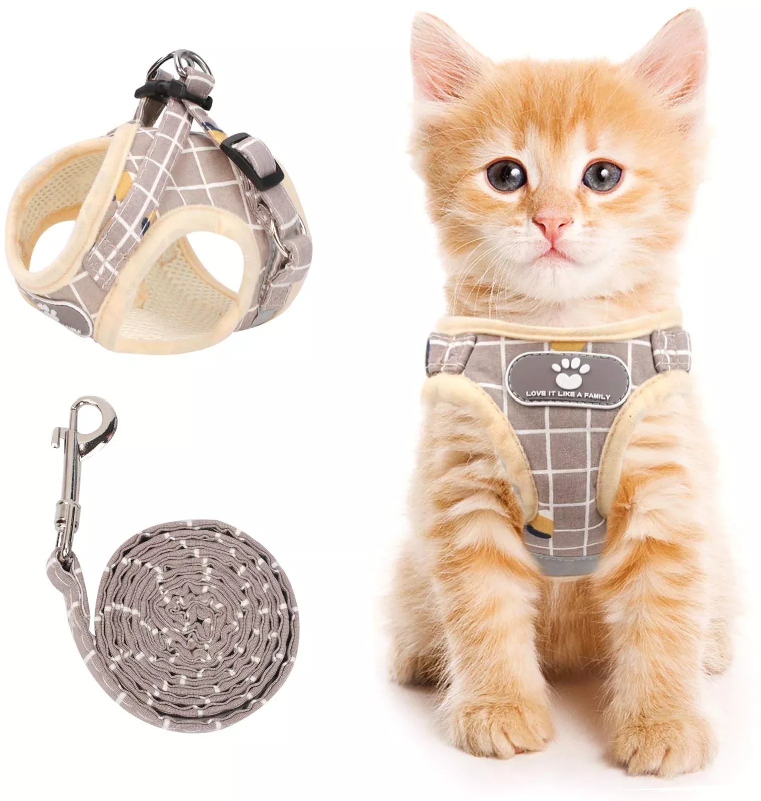 Cat Vest Harness And Small Dog Vest Harness For Walking, All Weather Mesh Harness, Cat Vest Harness With Reflective Strap, Step In Adjustable Harness For Small Cats (Khaki-Pattern, Xs)