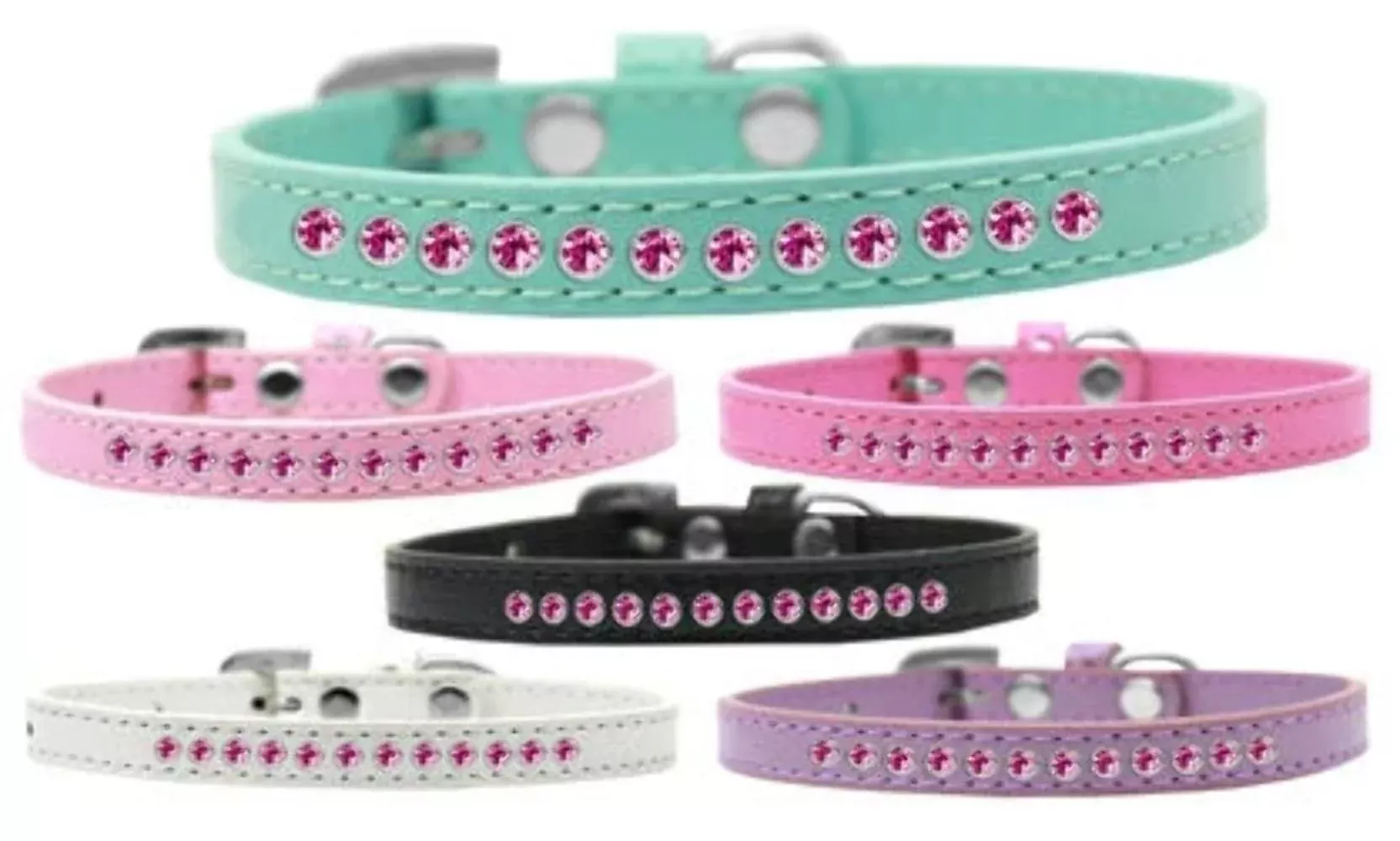 Dog, Puppy & Pet Fashion Collar, "Bright Pink Crystal Rimsets" Black 12