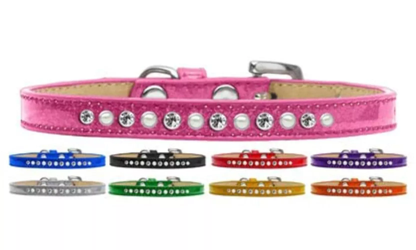 Dog, Puppy and Pet Ice Cream Collar, Pearl & Clear Crystal Rimsets Purple 16