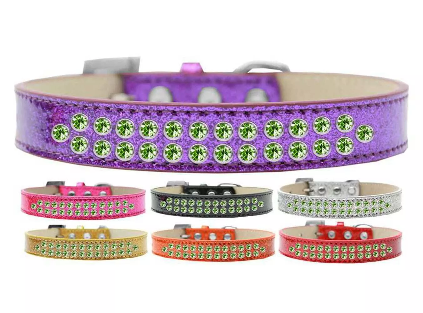 Dog, Puppy & Pet Ice Cream Collar, Two Row Lime Green Crystal Rimsets Gold 20