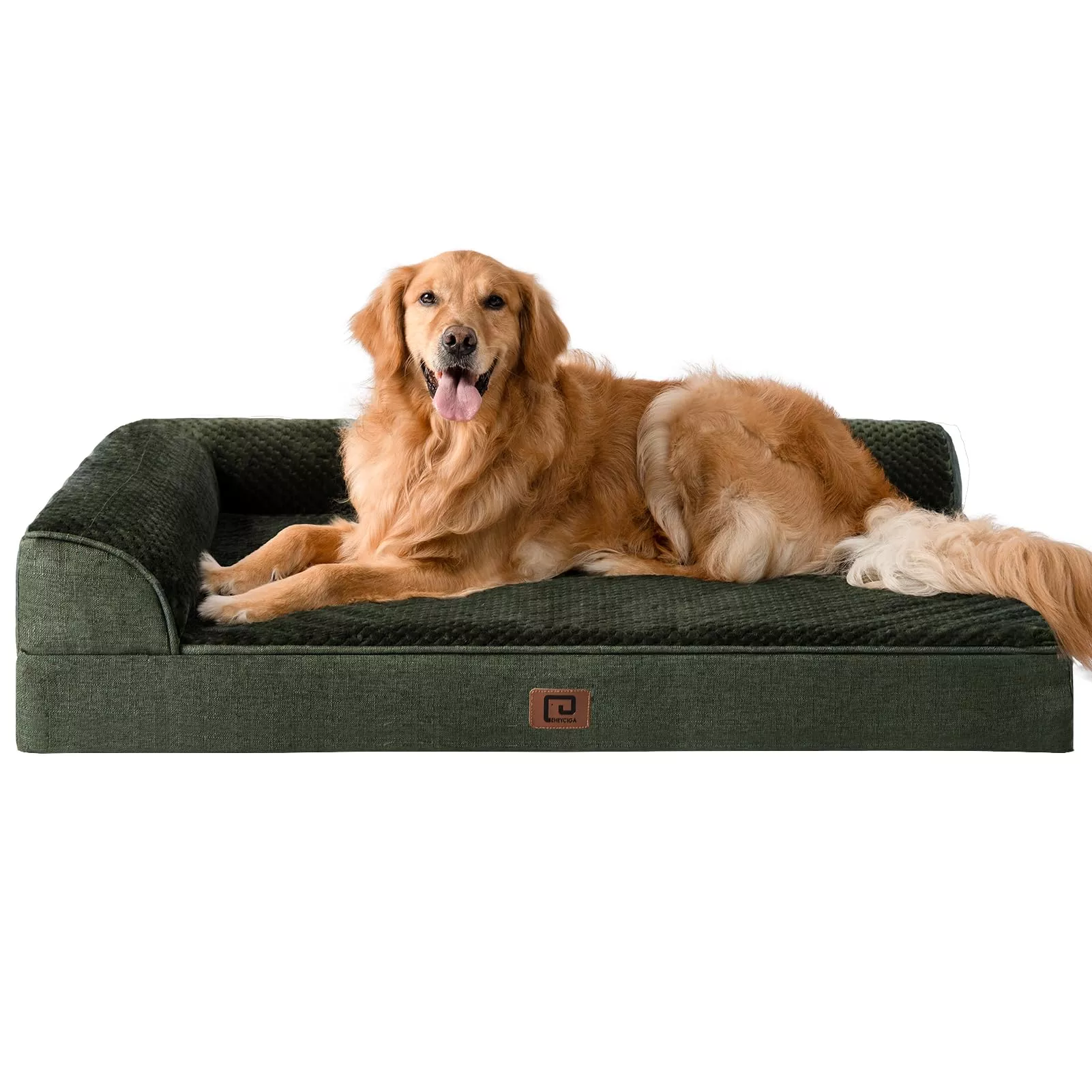 EHEYCIGA XL Memory Foam Dog Bed - Waterproof Orthopedic Couch Bed, 44"x32"x6", Dark Green, Model 123, Washable Cover, Non-Slip Bottom