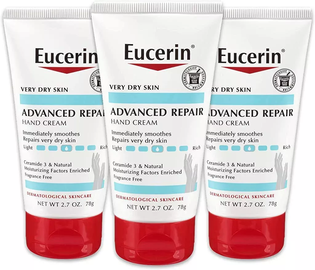 Eucerin Advanced Repair Hand Cream, Lotion for Very Dry Skin Use After Washing with Hand Soap, Fragrance Free, 8.1 Ounce (Pack of 3)