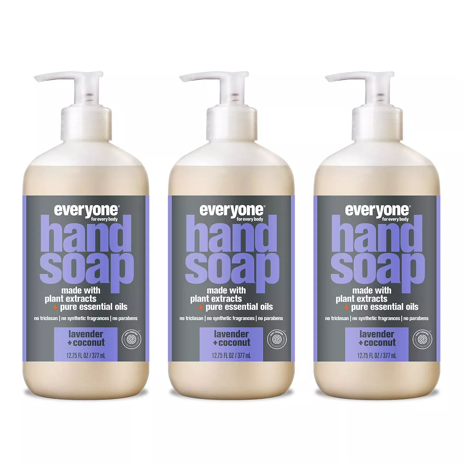 Everyone Liquid Hand Soap, Lavender and Coconut, Plant-Based Cleanser with Pure Essential Oils, 12.75 Ounce (Pack of 3) ,Packaging May Vary