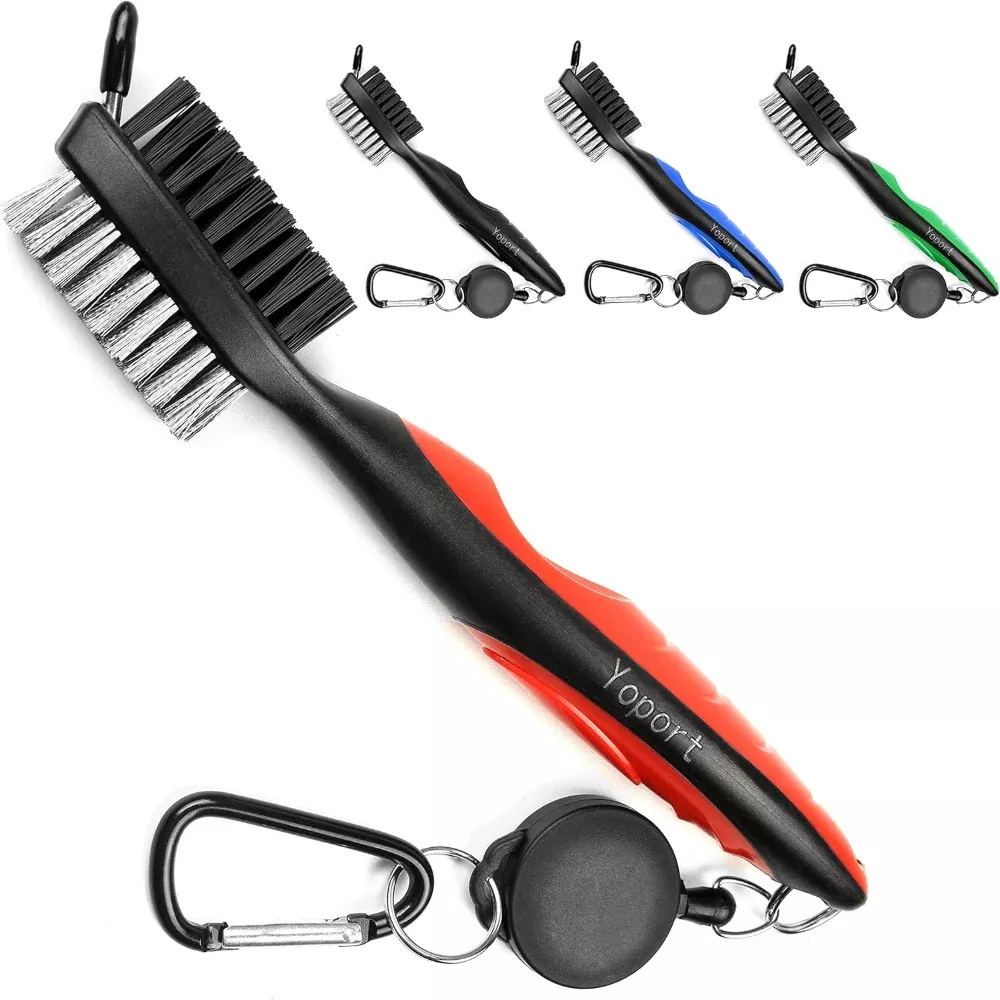 Golf Club Brush and Club Groove Cleaner with 2 Ft Retractable Zip-line Aluminum Carabiner, Easily Attaches to Golf Bag