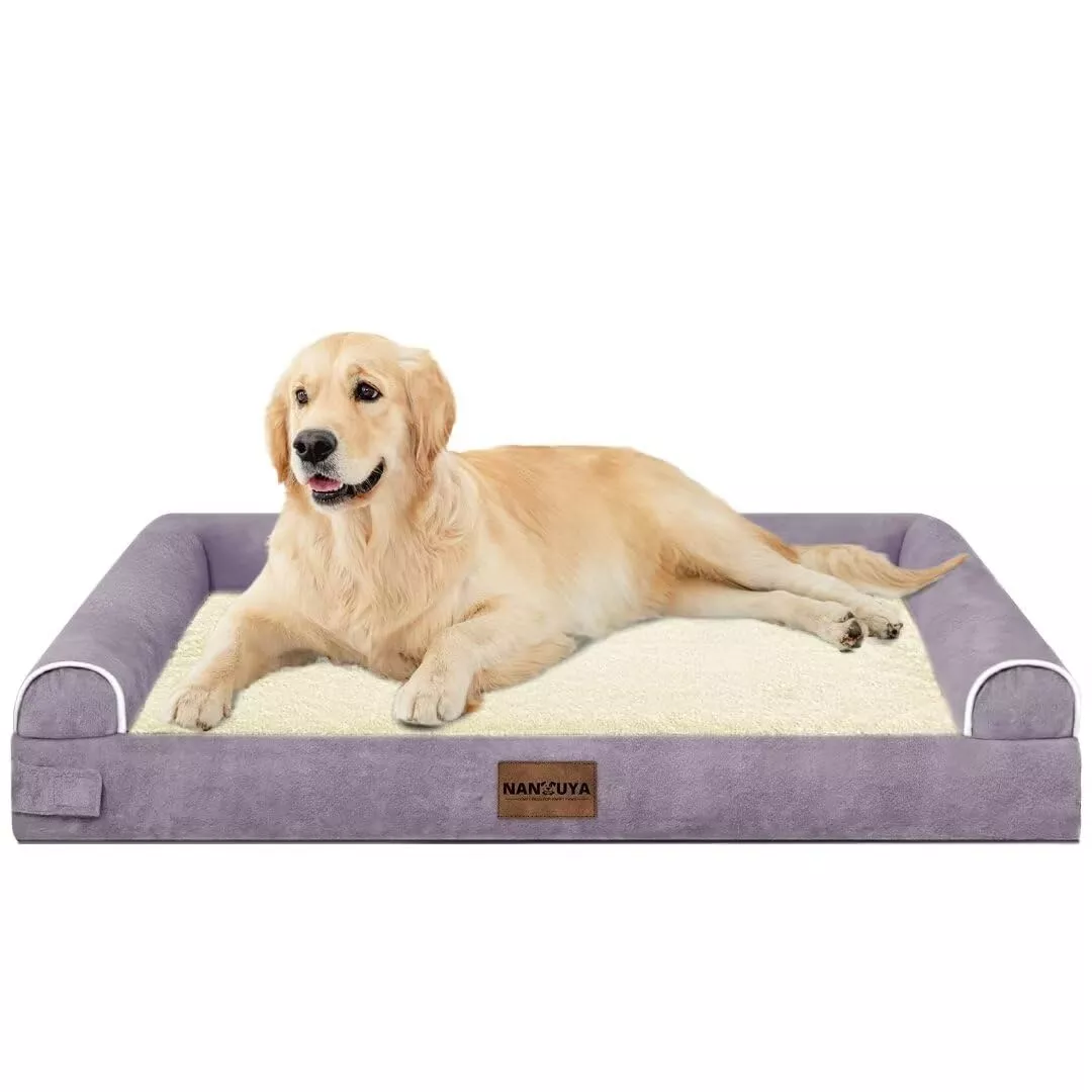 Large Dog Bed Orthopedic Washable: Beds Bolster Xl Bed Medium Large Dogs Egg Crate Foam Couch Sofa Waterproof With Removable Cover - Purple