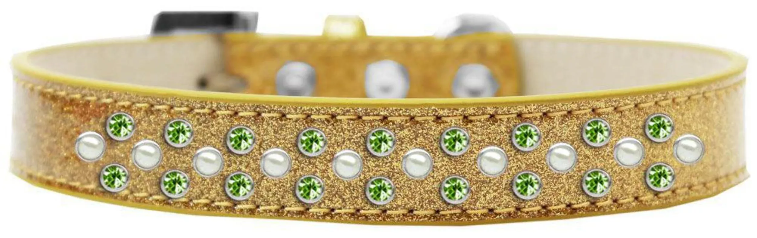 Mirage Pet Products Sprinkles Ice Cream Dog Collar with Pearl and Lime Green Crystals, Size 14, Emerald Green