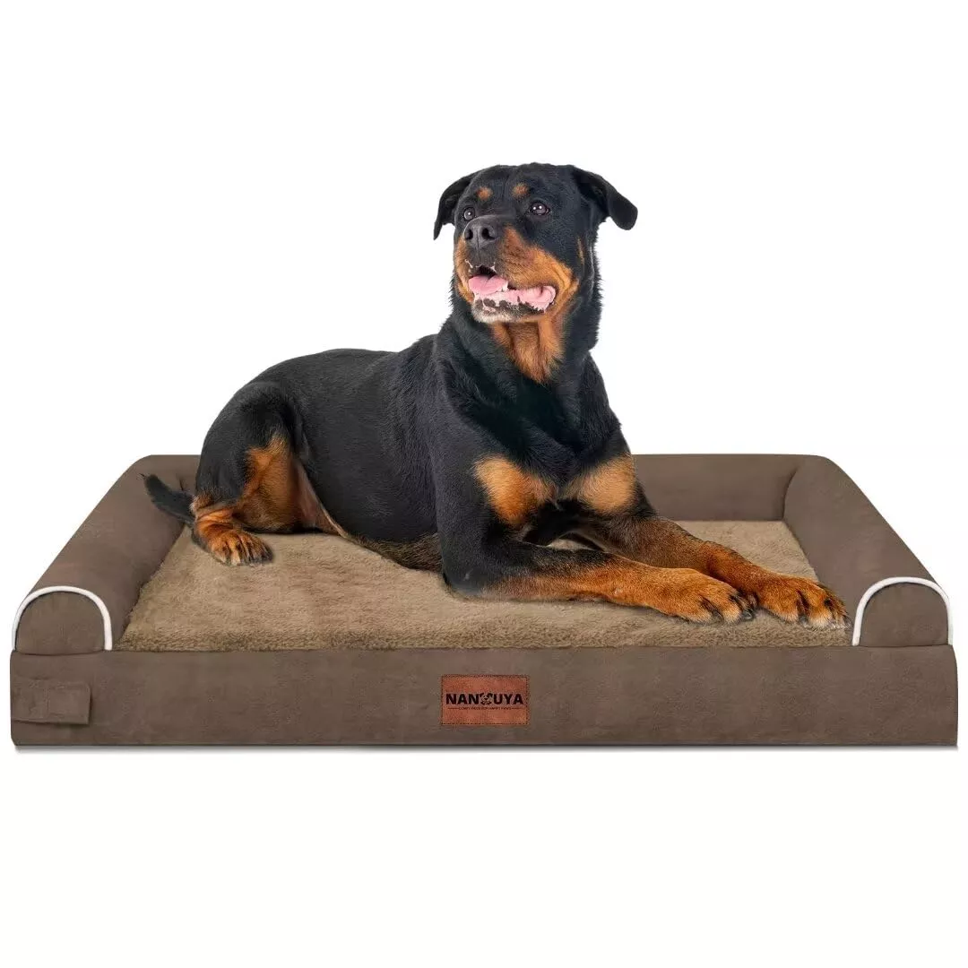 NANUYA Large Orthopedic Dog Bed, Memory Foam, Waterproof, Washable, Brown, 44"L x 34"W x 6.5"Th, Removable Cover for Big Dogs