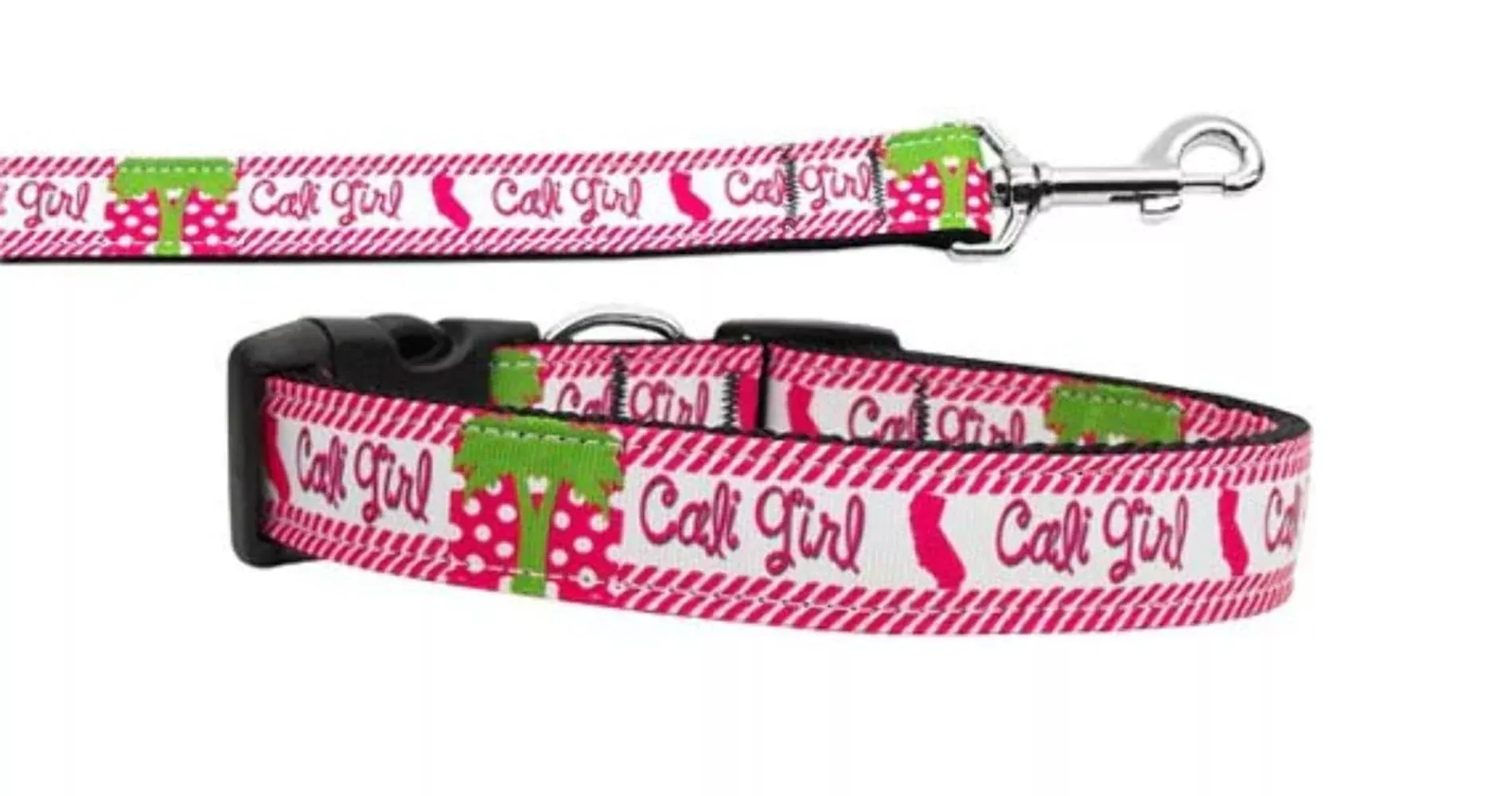 Pet Dog & Cat Nylon Collar or Leash, "Cali Girl" 5/8" w x 4 ft. leash