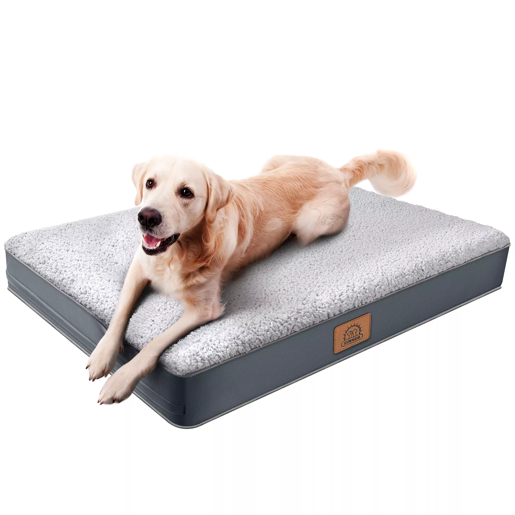 Sunheir Extra Large Orthopedic Dog Bed For Big Dogs - Xl Waterproof Dog Bed With Removable Washable Cover & Anti-Slip Bottom, Crate Bed, Deluxe Plush Pet Bed Mat (Grey)